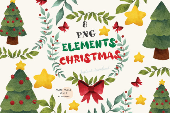 8 Christmas Tree Flowers PNG: Festive Illustrations