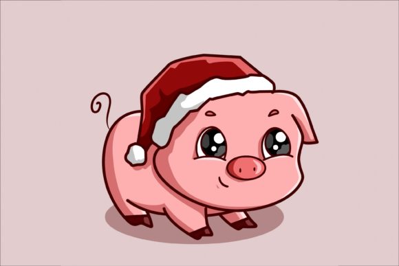 A Cute Baby Pig with Christmas Hat: Festive Illustrations