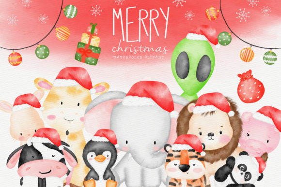 Animal Merry Christmas Watercolor Set: Festive Illustrations