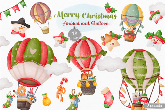 Christmas-Animal Balloon Watercolor: Festive Illustrations