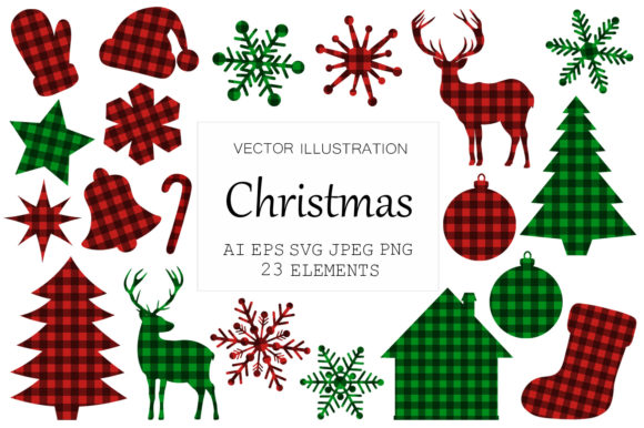Christmas Buffalo Plaid Reindeer SVG Illustrations