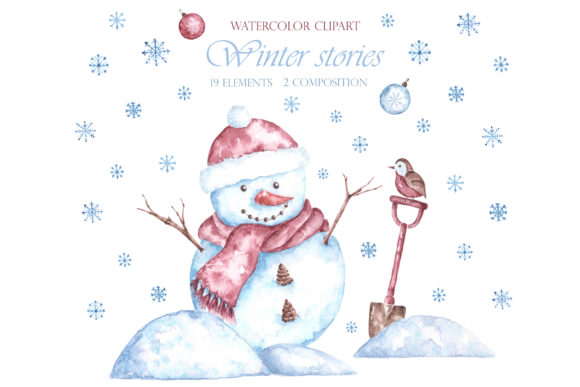 Christmas Clipart: Snowman, Winter House Illustrations