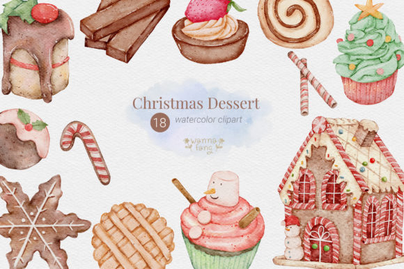 Christmas Dessert Watercolor Clipart: Festive Illustrations