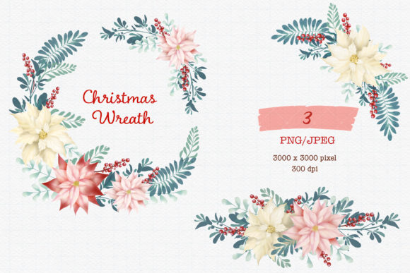 Christmas Flower Wreath Watercolor PNG for Illustrations