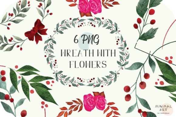 Christmas Flowers, Wreaths, Green Plants: Illustrations