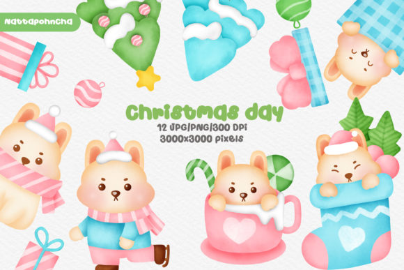 Christmas Rabbits Watercolor Clipart: Festive Illustrations