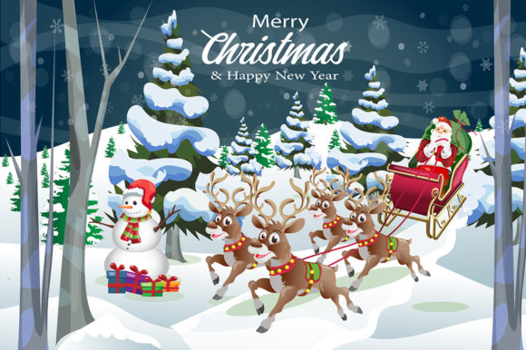 Christmas Snowman with Santa Reindeer Illustrations Review
