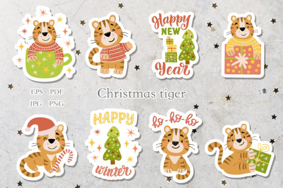 Christmas Tiger Stickers: Fresh Illustrations