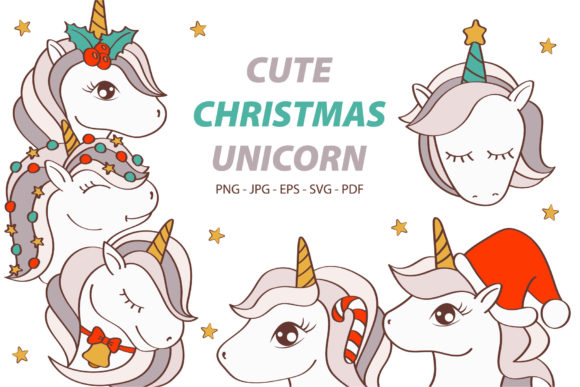 Christmas Unicorn Face: Cute Horse Illustrations