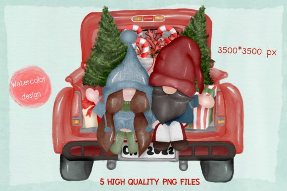 Christmas Vintage Truck and Couple Gnome Illustrations Review