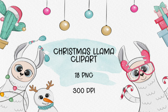 Cute Christmas Llamas Clipart: Festive Illustrations
