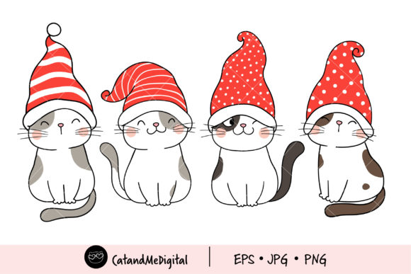 Gnome Cats Christmas Clipart: Festive Illustrations