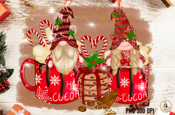 Gnomes Hot Cocoa Christmas Sublimation & Illustrations