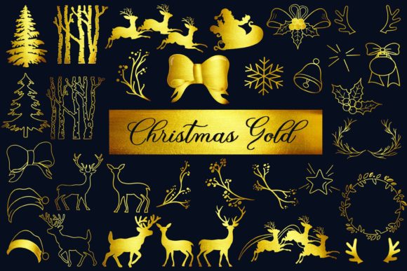 Gold Christmas Illustrations for DIY Design Projects