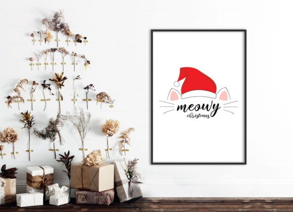 Meowy Cat Lover Christmas Wall Art Print & Illustrations