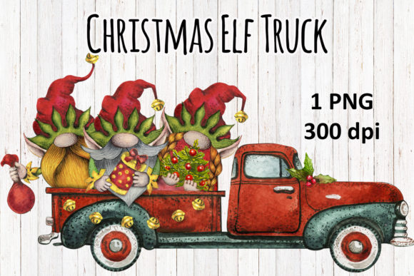 Merry Christmas Elf Gnome Truck: Festive Illustrations