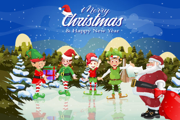 Merry Christmas Santa Claus and Elves Illustrations Review