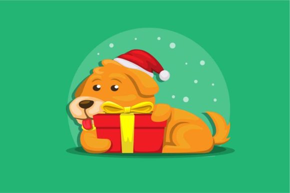 Puppy with Gift Box: Festive Illustrations