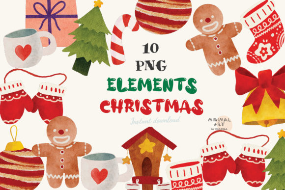 Review: 10 Elements Watercolor Christmas Png Illustrations