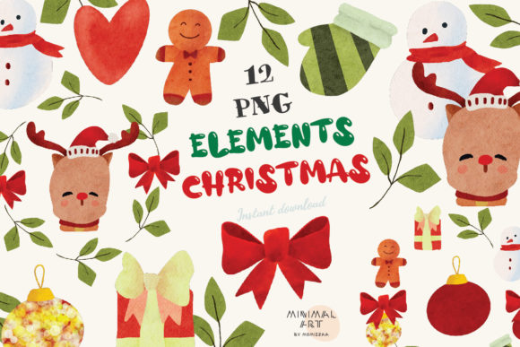 Review: 12 Elements Watercolor Christmas Png Illustrations