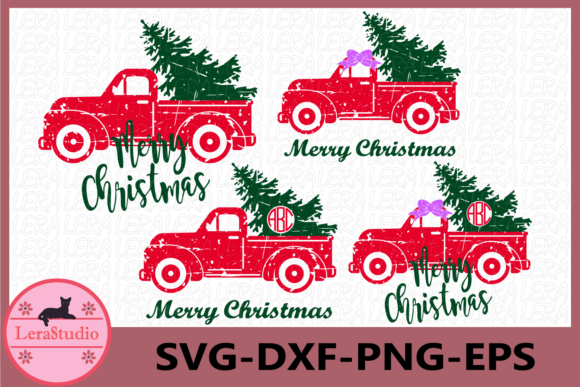 Truck, Christmas Tree, Grunge: Rustic Illustrations